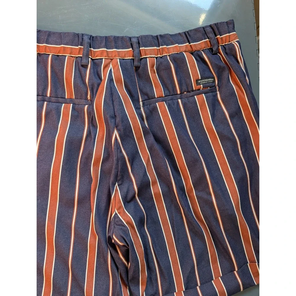 Scotch & Soda Mens Striped Drawstring Shorts Navy Brown 34 Cuffed Old Money‎